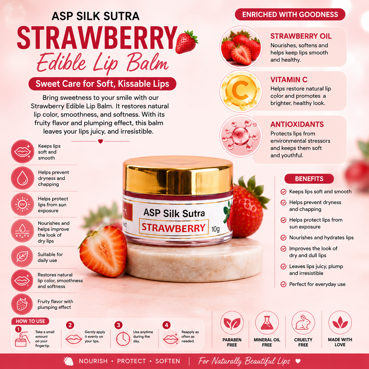 ASP Silk Sutra Strawberry Edible Lip Balm