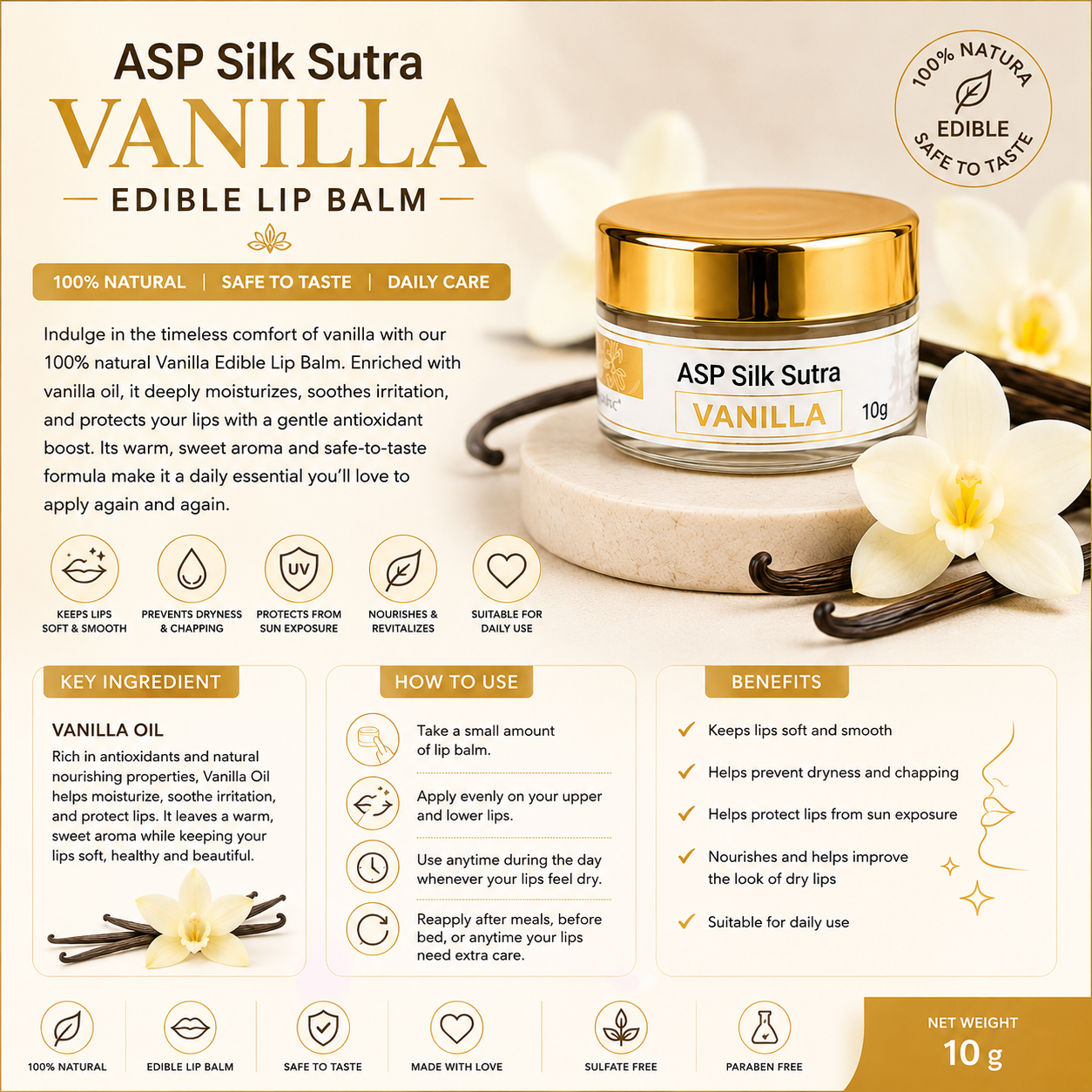 ASP Silk Sutra Vanilla Edible Lip Balm