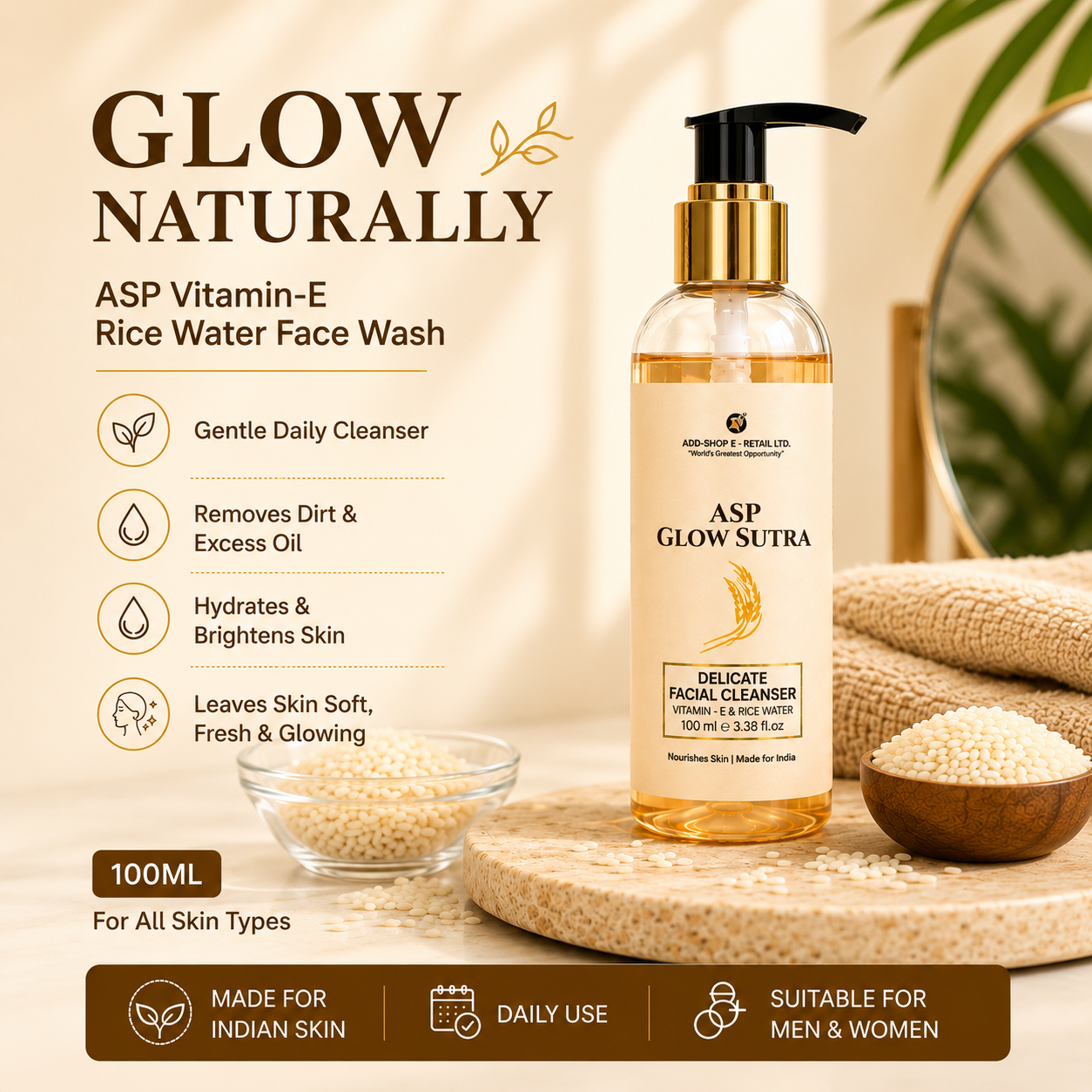 ASP Glow Sutra Rice Water Face Wash