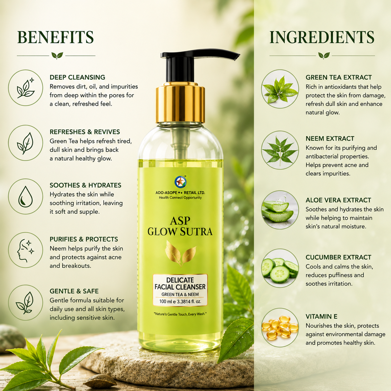 ASP GREEN TEA NEEM FACE WASH