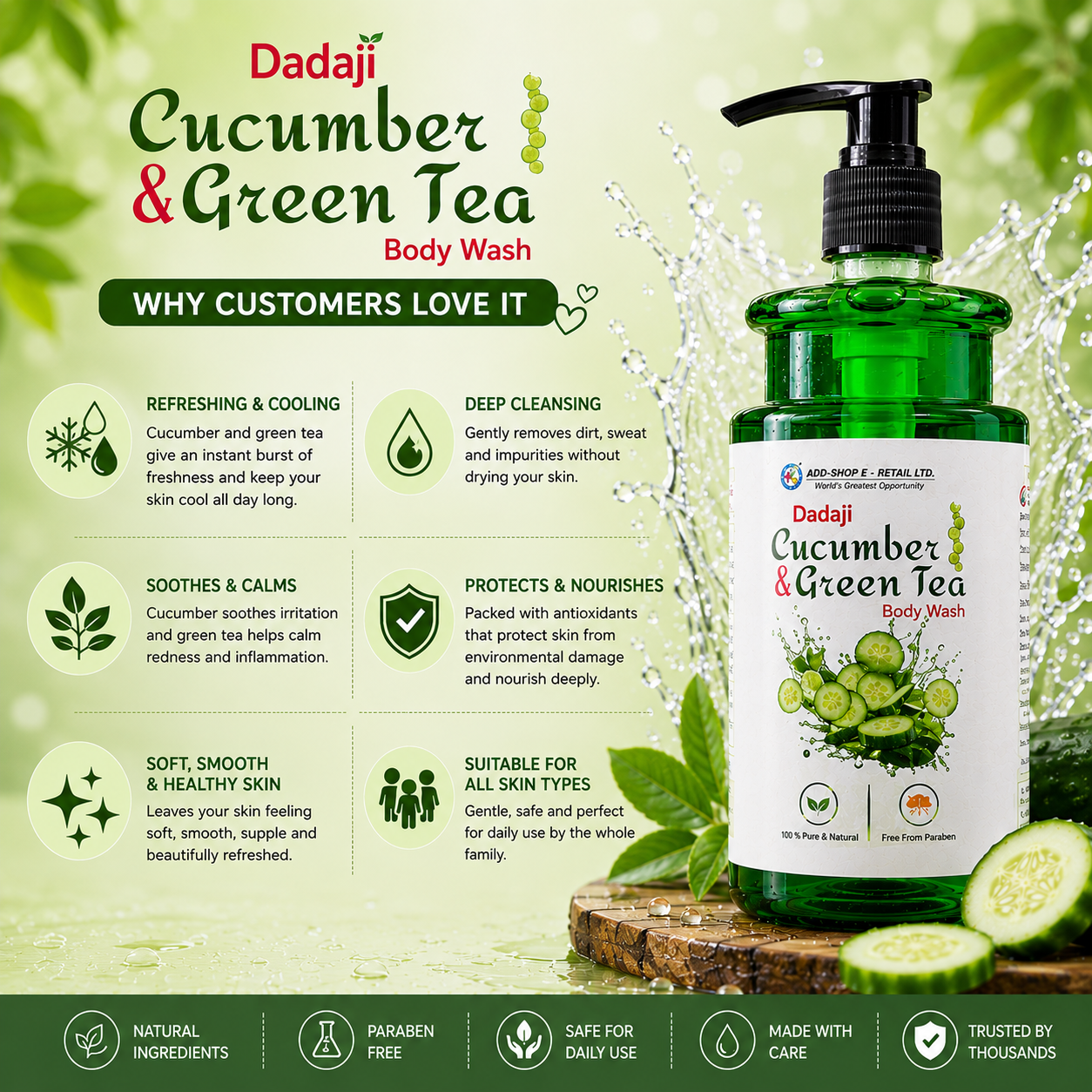 Dadaji cucumber & green tea Body wash