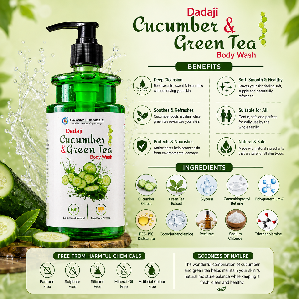 Dadaji cucumber & green tea Body wash